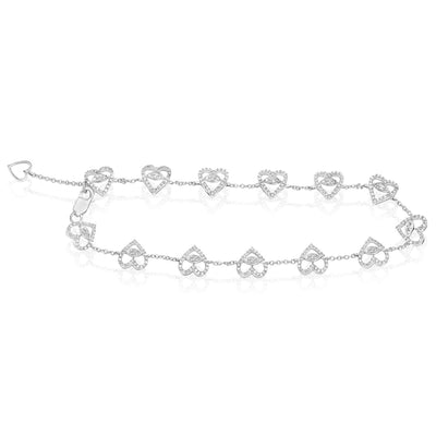0.75CTW Natural Diamond 10K White Gold Heart Bracelet (Solid Links) Adjustable 7.5" - 8" - WJD Exclusives