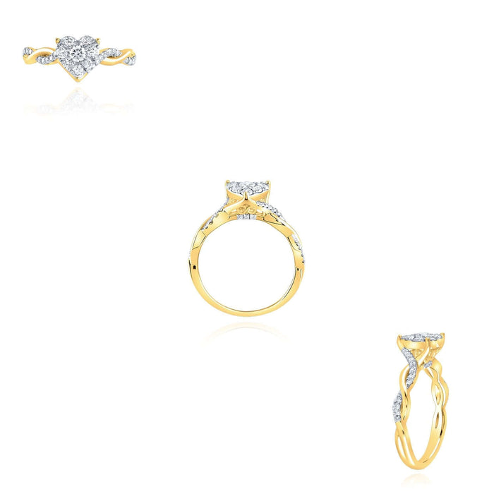 0.50CTW Natural Diamond Real 14K Gold Heart Twisted Shank Cocktail Ring - WJD Exclusives