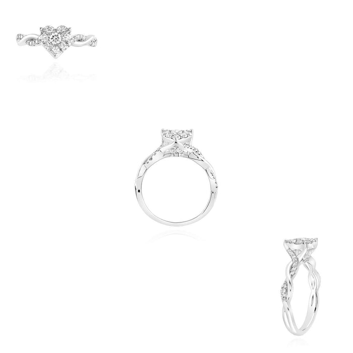0.50CTW Natural Diamond Real 14K Gold White Heart Twisted Shank Cocktail Ring - WJD Exclusives