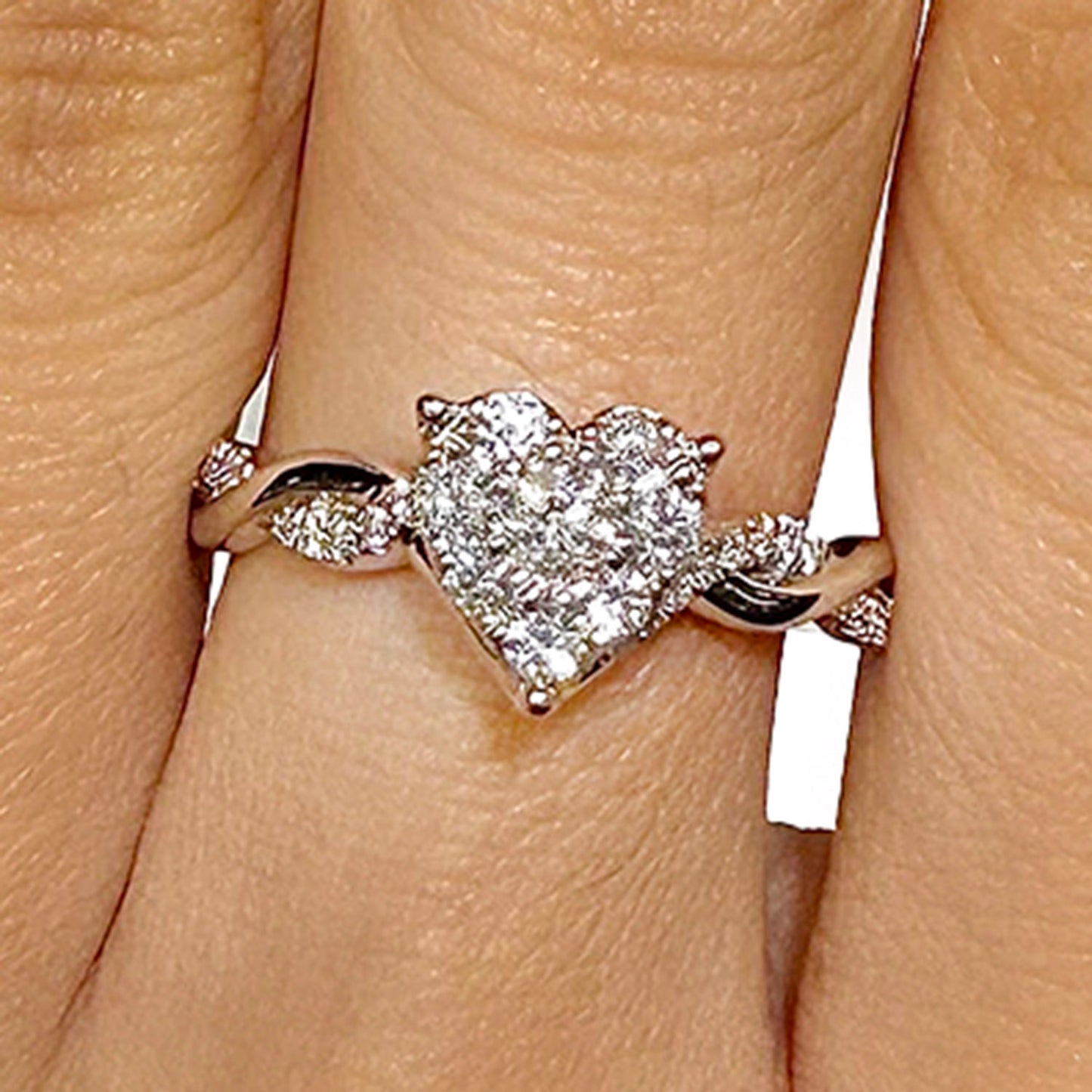 0.50CTW Natural Diamond Real 14K Gold White Heart Twisted Shank Cocktail Ring