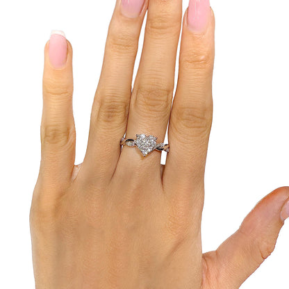 0.50CTW Natural Diamond Real 14K Gold White Heart Twisted Shank Cocktail Ring