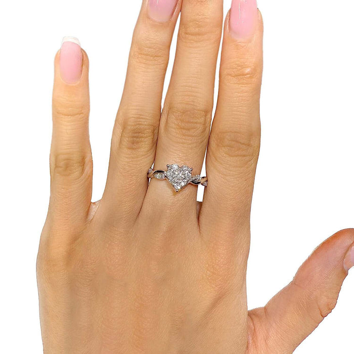 0.50CTW Natural Diamond Real 14K Gold White Heart Twisted Shank Cocktail Ring - WJD Exclusives