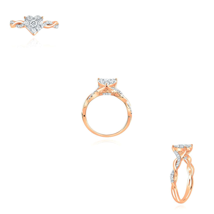 0.50CTW Natural Diamond Real 14K Rose Gold Heart Twisted Shank Cocktail Ring - WJD Exclusives
