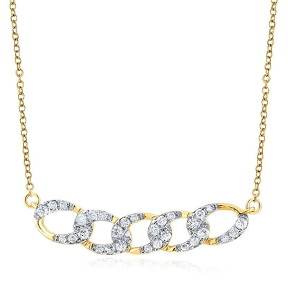 0.25CTW Real Diamond Real 10K Gold Oval Bar Pendant Necklace, 17.5"