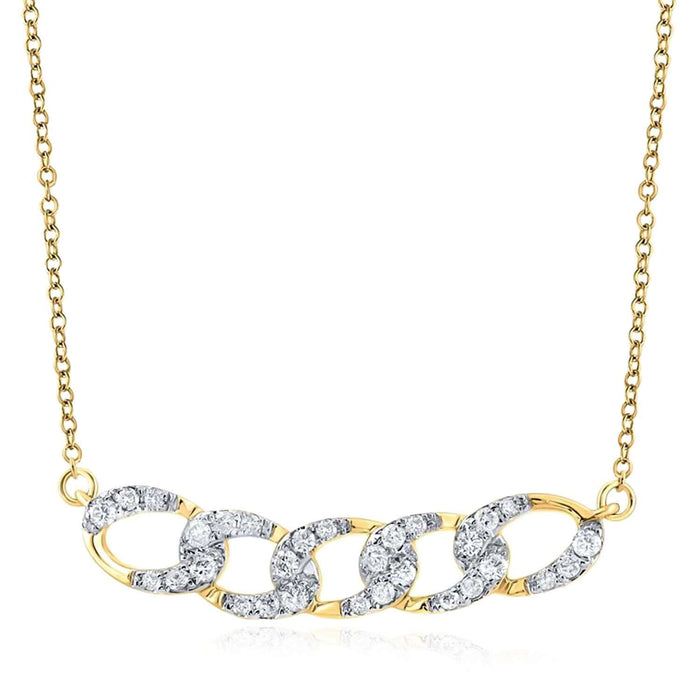 0.25CTW Natural Diamond 10K Yellow Gold Oval Bar Necklace (Solid Links) 17.5" - WJD Exclusives