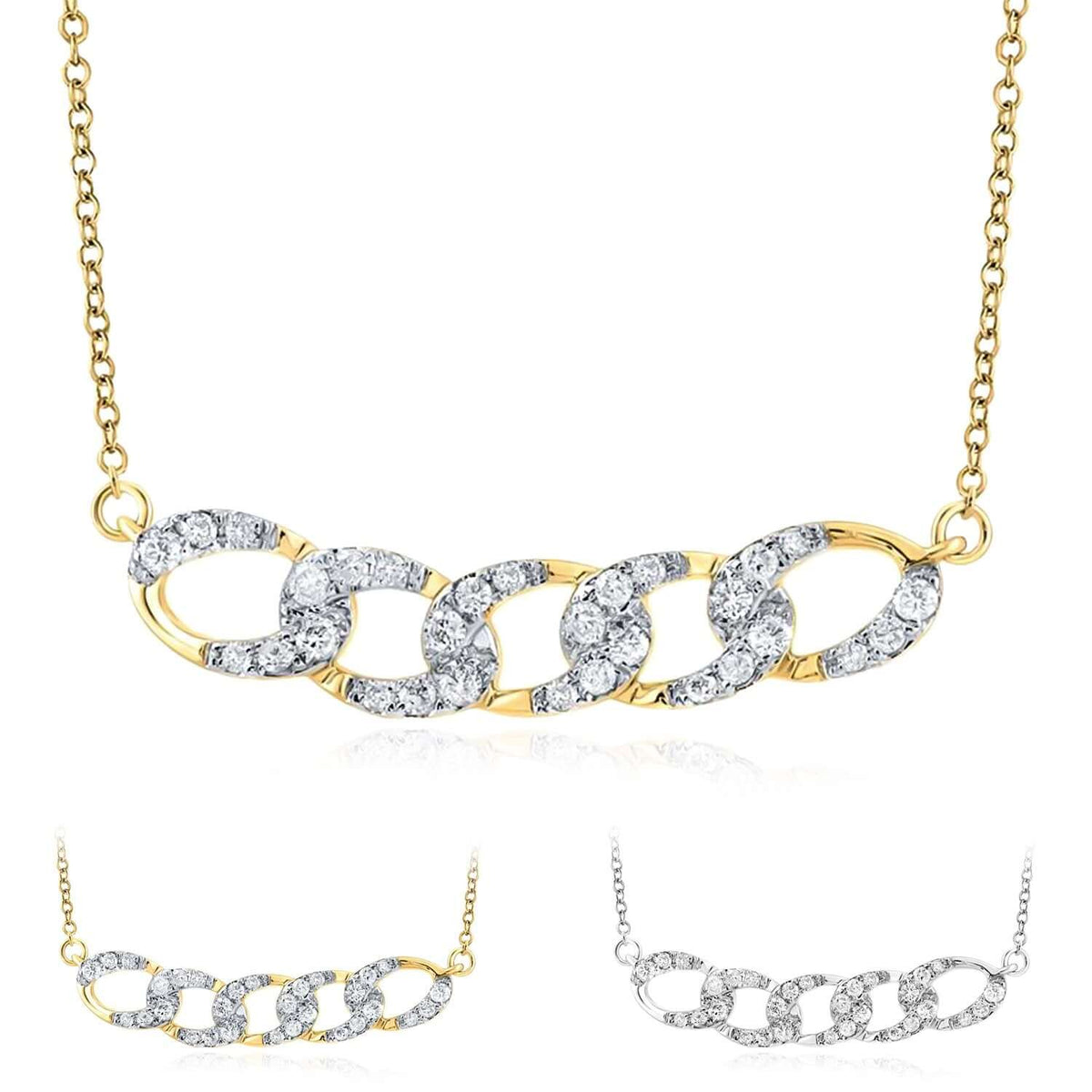 0.25CTW Natural Diamond 10K Yellow Gold Oval Bar Necklace (Solid Links) 17.5" - WJD Exclusives