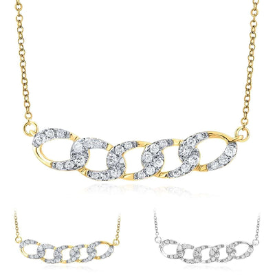 0.25CTW Natural Diamond 10K Yellow Gold Oval Bar Necklace (Solid Links) 17.5" - WJD Exclusives
