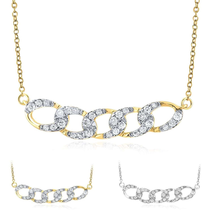 0.25CTW Natural Diamond 10K Yellow Gold Oval Bar Necklace (Solid Links) 17.5" - WJD Exclusives