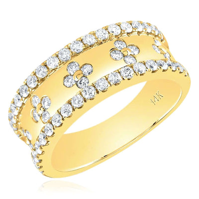 0.85CTW Natural Diamond Real 14K Gold Clover Cocktail Band Ring, 8mm - WJD Exclusives