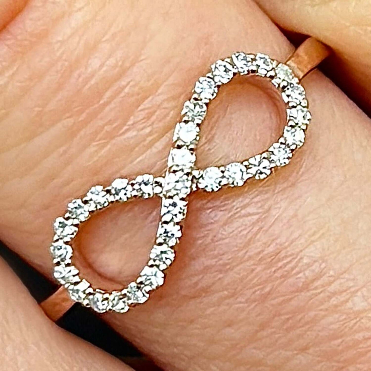 0.15CTW Real Diamond Real 10K Rose Gold Infinity Ring