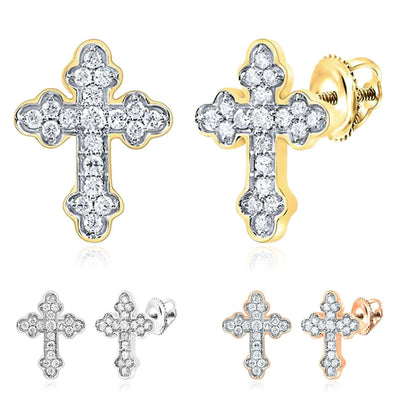 0.20CTW Natural Diamond Real 10K Gold Cross Stud Earrings – Yellow, White, Rose - WJD Exclusives