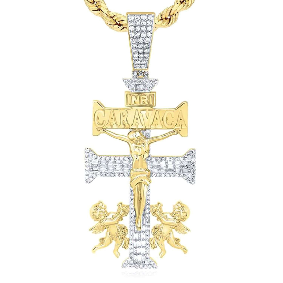 1.25CTW Natural Diamond Real 10K Gold La Cruz De Plata Caravaca Cross Pendant 2.45" - WJD Exclusives