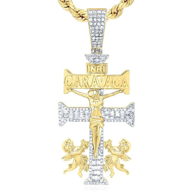 1.25CTW Natural Diamond Real 10K Gold La Cruz De Plata Caravaca Cross Pendant 2.45" - WJD Exclusives