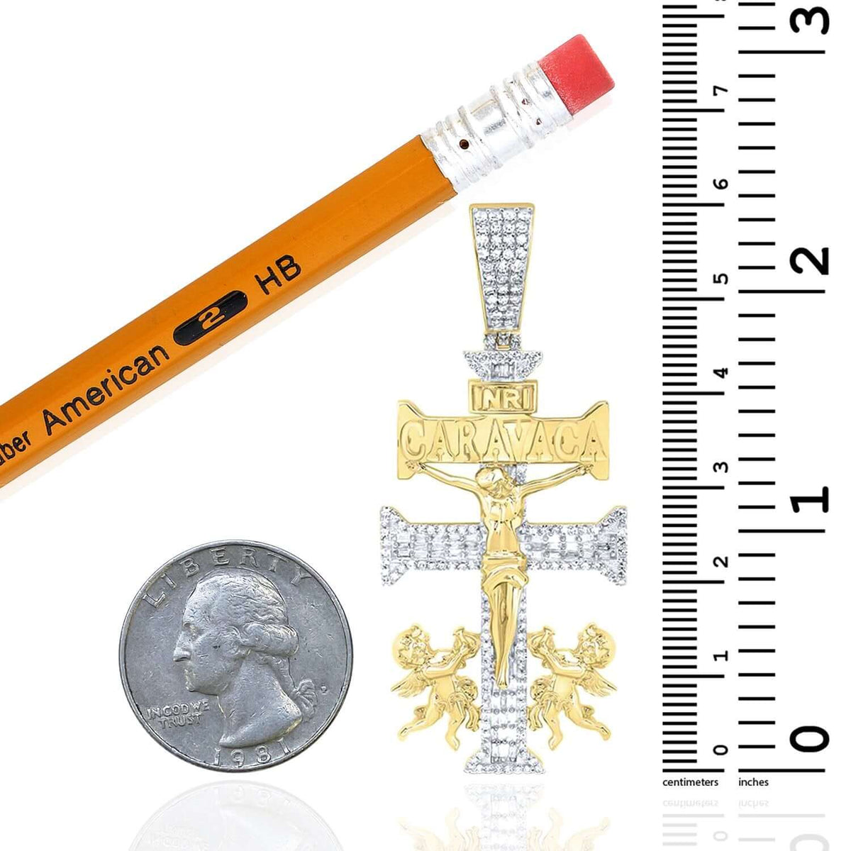 1.25CTW Natural Diamond Real 10K Gold La Cruz De Plata Caravaca Cross Pendant 2.45" - WJD Exclusives