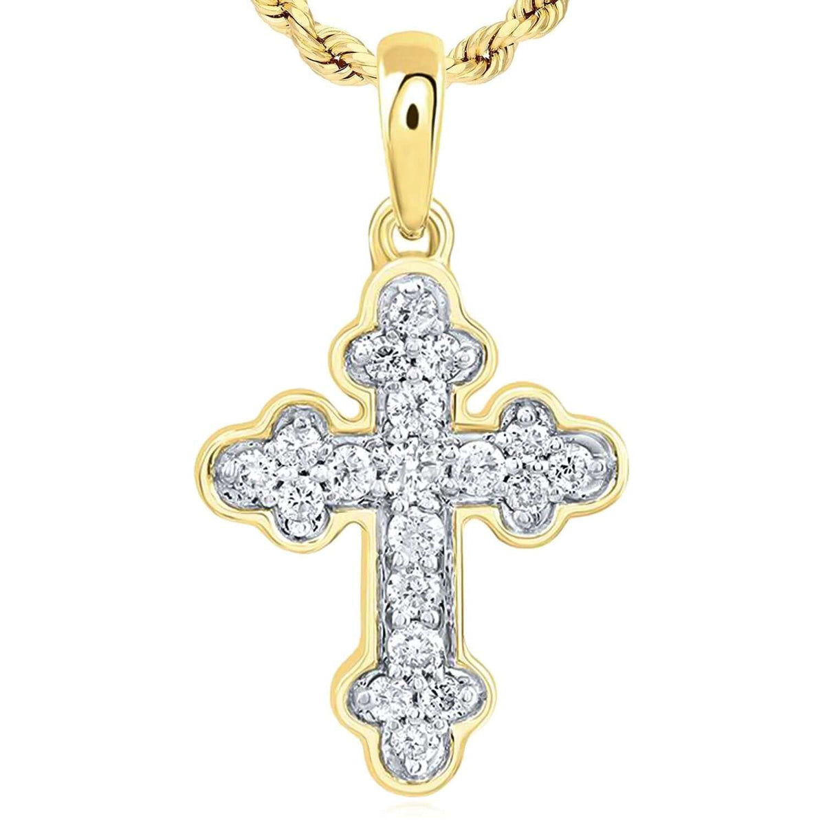 0.12CTW Natural Diamond Real 10K Gold Cross Pendant in Yellow, White, or Rose Gold - WJD Exclusives