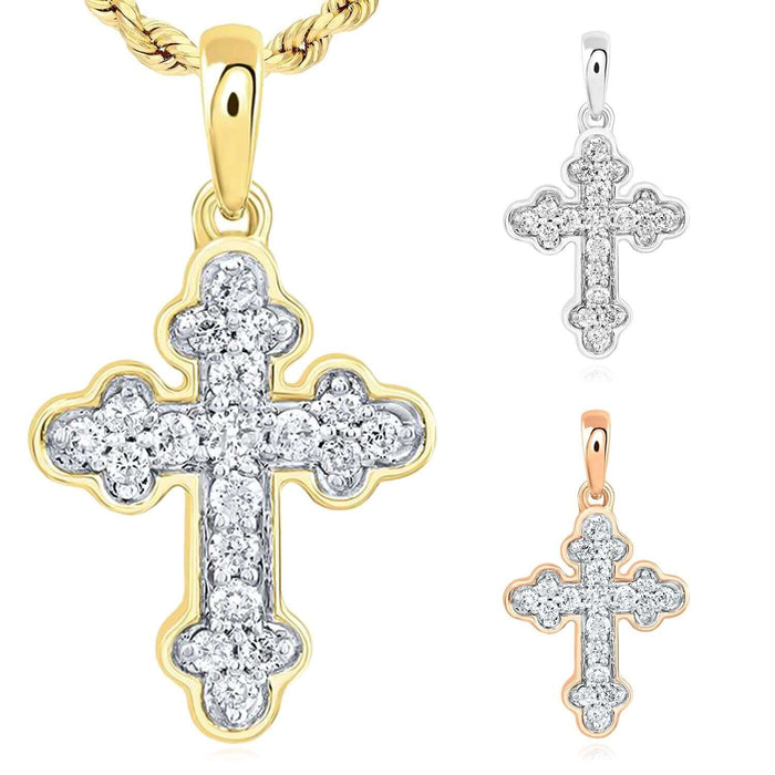 0.12CTW Natural Diamond Real 10K Gold Cross Pendant in Yellow, White, or Rose Gold - WJD Exclusives