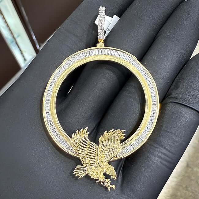 1.75CTW Natural Diamond 14K Gold Eagle Centenario Bezel Memory Pendant 2.2" - WJD Exclusives