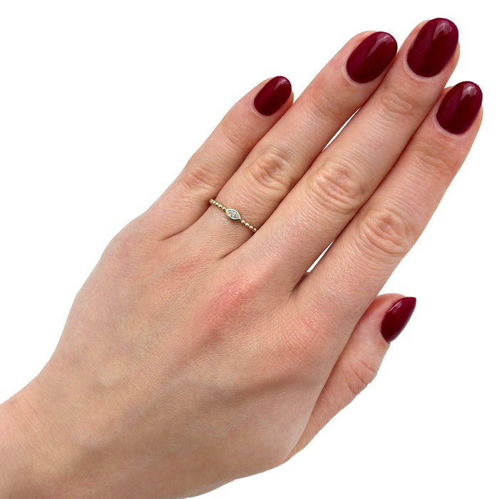 Natural Diamond 14K Yellow Gold Marquise Popcorn Beaded Stackable Band Ring - WJD Exclusives