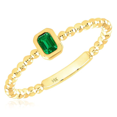 Natural Green Emerald Real 14K Gold Beaded Emerald - Cut Stackable Band Ring - WJD Exclusives