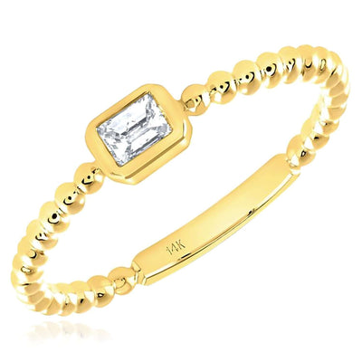 0.15CT Natural Diamond Real 14K Gold Beaded Emerald - Cut Stackable Band Ring - WJD Exclusives