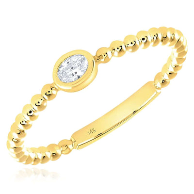 0.08CT Natural Diamond Real 14K Gold Beaded Oval Stackable Band Ring - WJD Exclusives