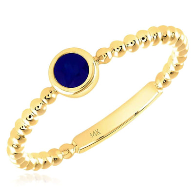 0.15CT Natural Blue Sapphire Real 14K Gold Beaded Round - Cut Stackable Band Ring - WJD Exclusives