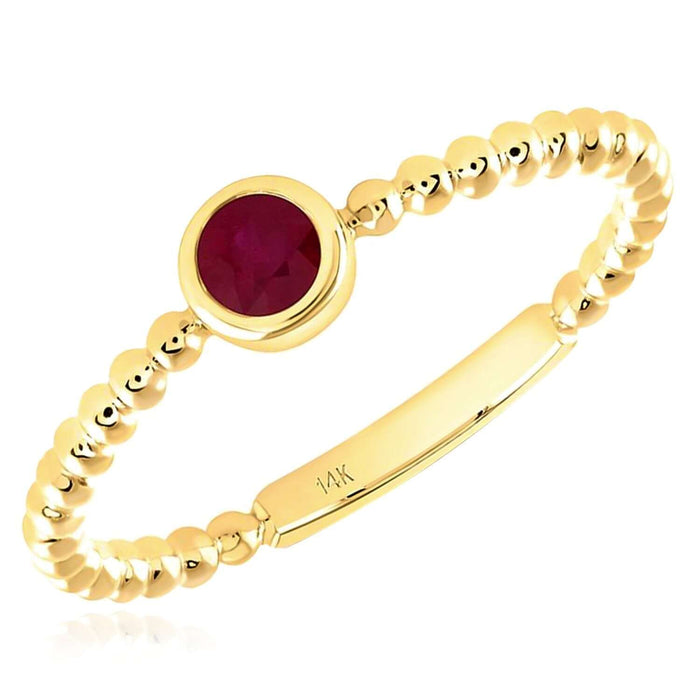 0.15CT Natural Red Ruby Real 14K Gold Beaded Round - Cut Stackable Band Ring - WJD Exclusives