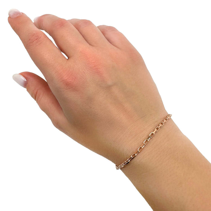 14K Rose Gold 2.5mm Parisian Cable Link Bracelet (Solid Links) 7.5" - 8" Lobster Clasp - WJD Exclusives