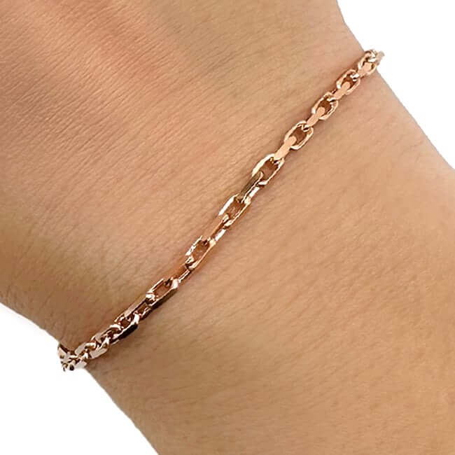 14K Rose Gold 2.5mm Parisian Cable Link Bracelet (Solid Links) 7.5" - 8" Lobster Clasp - WJD Exclusives