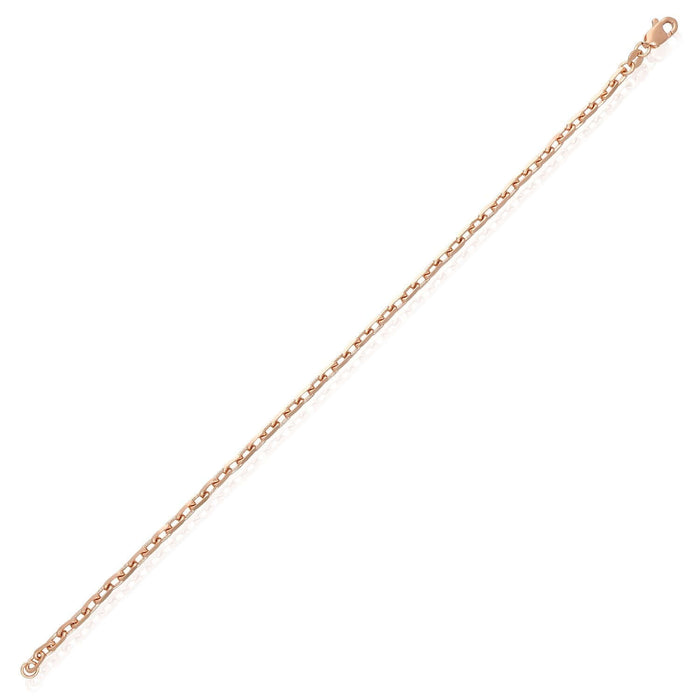 14K Rose Gold 2.5mm Parisian Cable Link Bracelet (Solid Links) 7.5" - 8" Lobster Clasp - WJD Exclusives