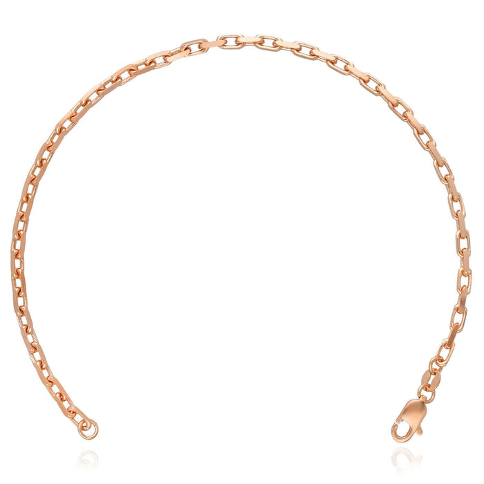14K Rose Gold 2.5mm Parisian Cable Link Bracelet (Solid Links) 7.5" - 8" Lobster Clasp - WJD Exclusives