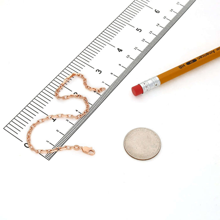 14K Rose Gold 2.5mm Parisian Cable Link Bracelet (Solid Links) 7.5" - 8" Lobster Clasp - WJD Exclusives