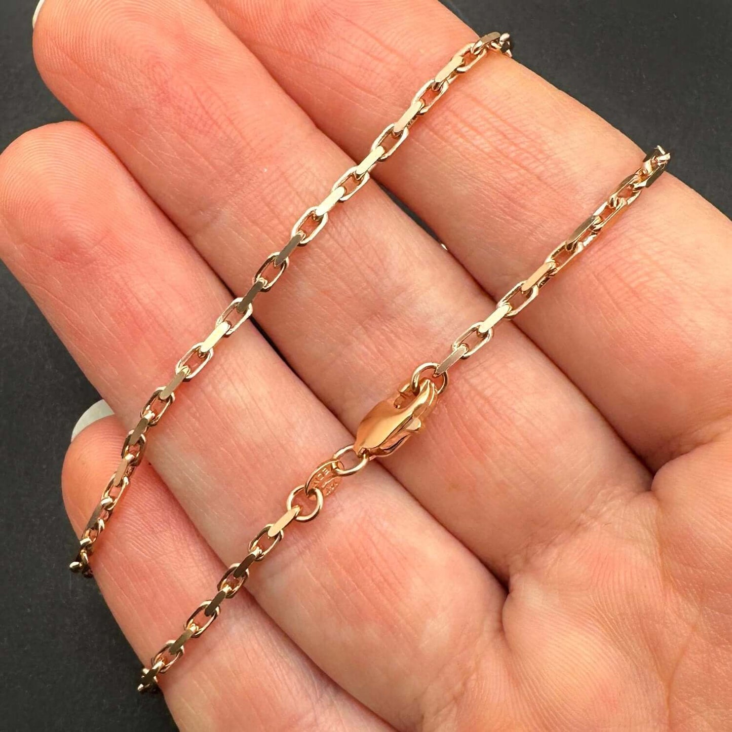 Solid Real 14K Rose Gold 2mm Parisian Cable Chain Necklace 16"-22" Lobster Clasp