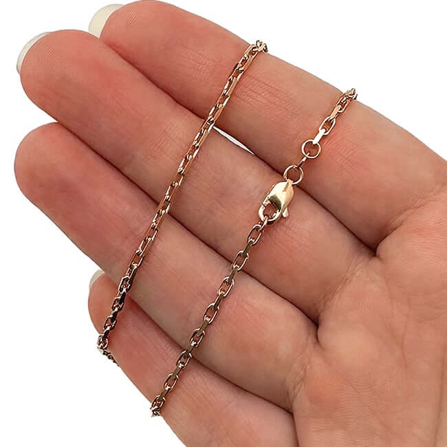 14K Rose Gold 2mm Parisian Cable Chain (Solid Links) 16" - 22" Lobster Clasp - WJD Exclusives