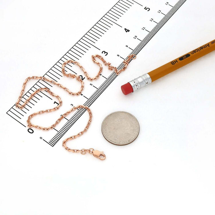 14K Rose Gold 2mm Parisian Cable Chain (Solid Links) 16" - 22" Lobster Clasp - WJD Exclusives