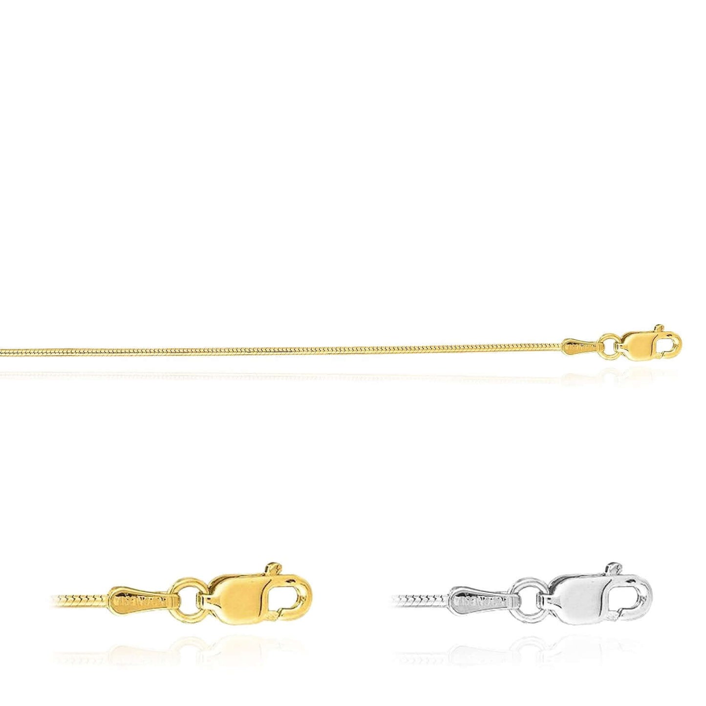 1mm Real 14K Gold Yellow, White Solid Snake Chain Necklace 16" 18" 20"