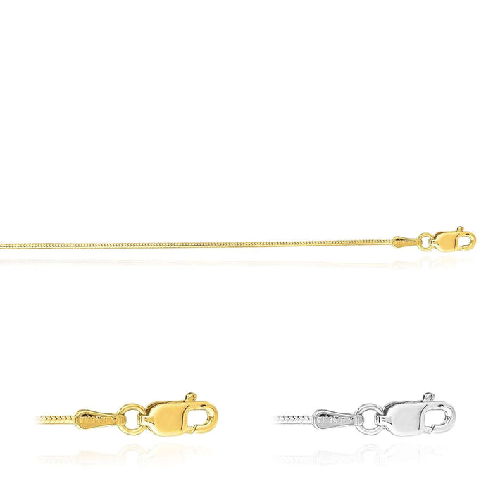 14K Yellow or White Gold 1mm Snake Chain (Solid Links) 16" - 20" - WJD Exclusives