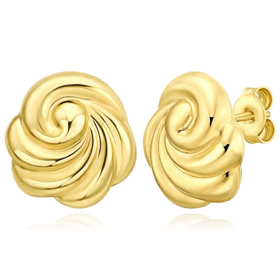Real 14K Gold Swirl Knot Stud Push Back Earrings Italian - Made 13mm - WJD Exclusives