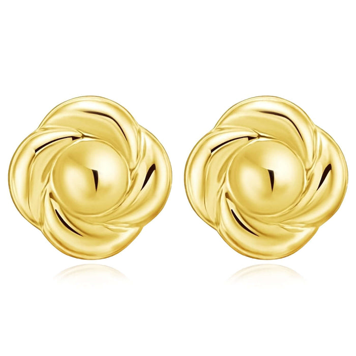 14K Yellow Gold Swirl Flower Rose Stud Push Back Earrings 9.5mm - WJD Exclusives