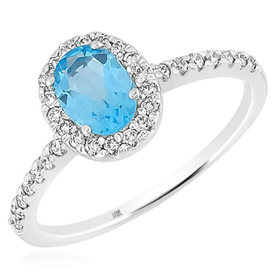 1CT Lab - Grown Blue Topaz & 0.20CTW Natural Diamond 10K White Gold Halo Ring - WJD Exclusives