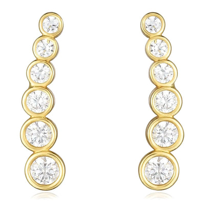 Real 14K Yellow Gold Round CZ Bezel - Set Ear Climber Earrings - WJD Exclusives