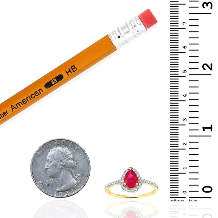 1CT Lab - Grown Pear Red Ruby & 0.15CTW Natural Diamond 10K Yellow Gold Halo Ring - WJD Exclusives