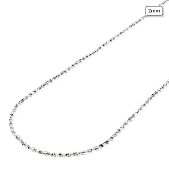 10K White Gold 2mm Diamond-Cut Rope Chain (Solid Links) 16"-26"