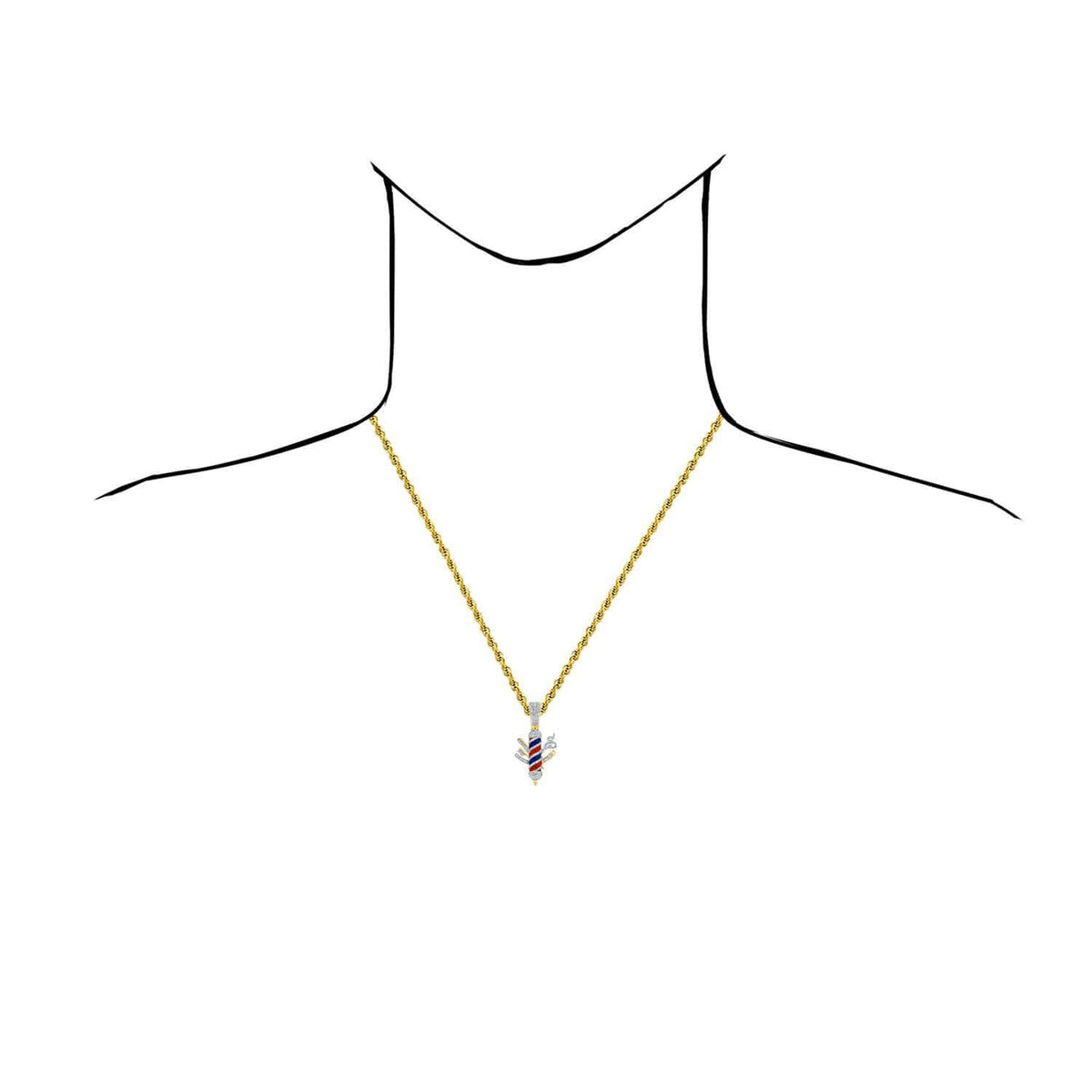 0.87CT Natural Diamond 10K Yellow Gold Enamel Barber Pole Pendant Scissors & Razor - WJD Exclusives
