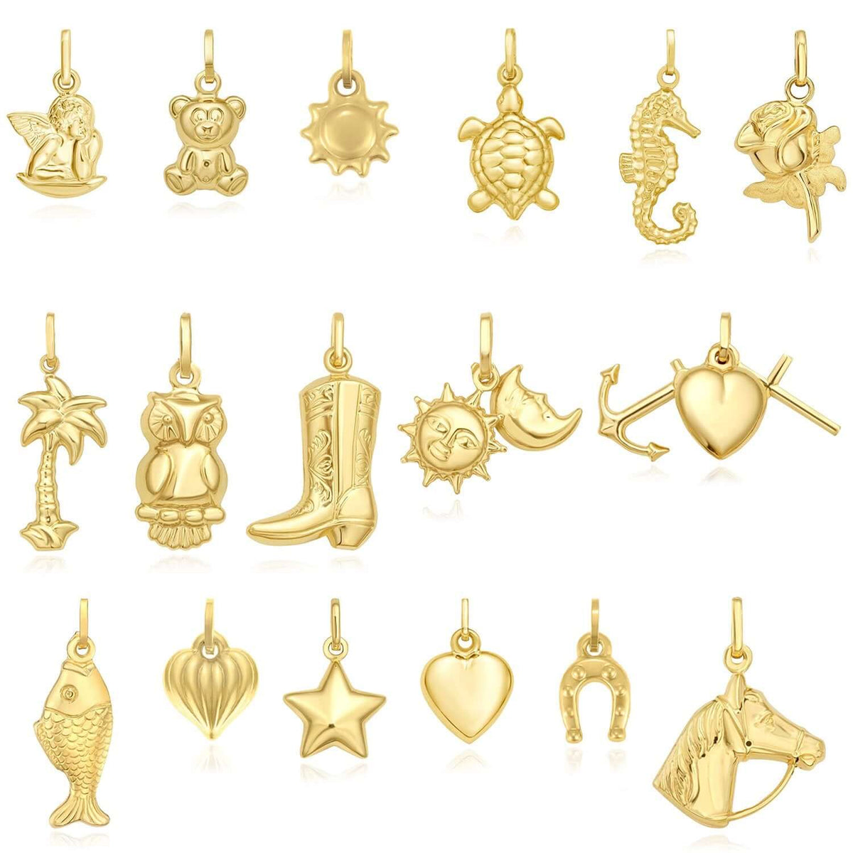 14K Yellow Gold Pendant – Angel, Heart, Owl, Palm Tree & More 0.9" - WJD Exclusives