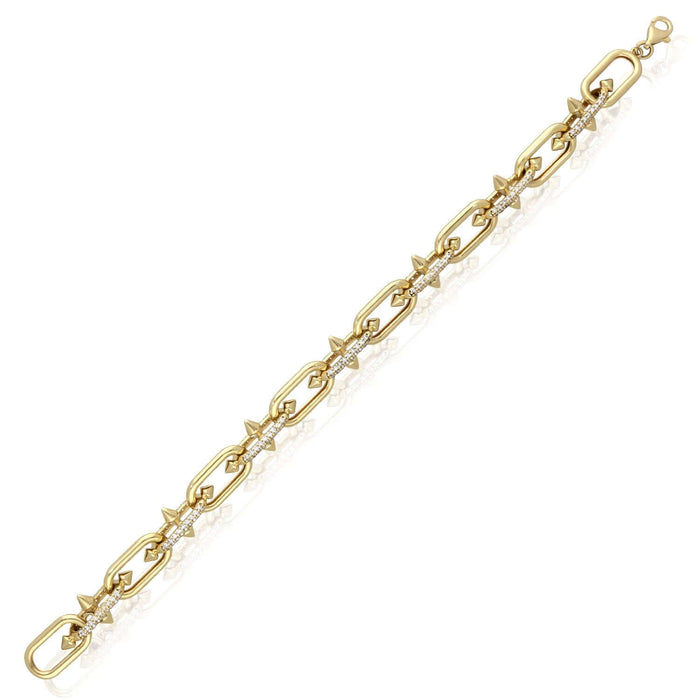 14K Yellow Gold Spiked Paperclip Bracelet (Solid Links) with CZ Pavé 7.5" - Italy - WJD Exclusives