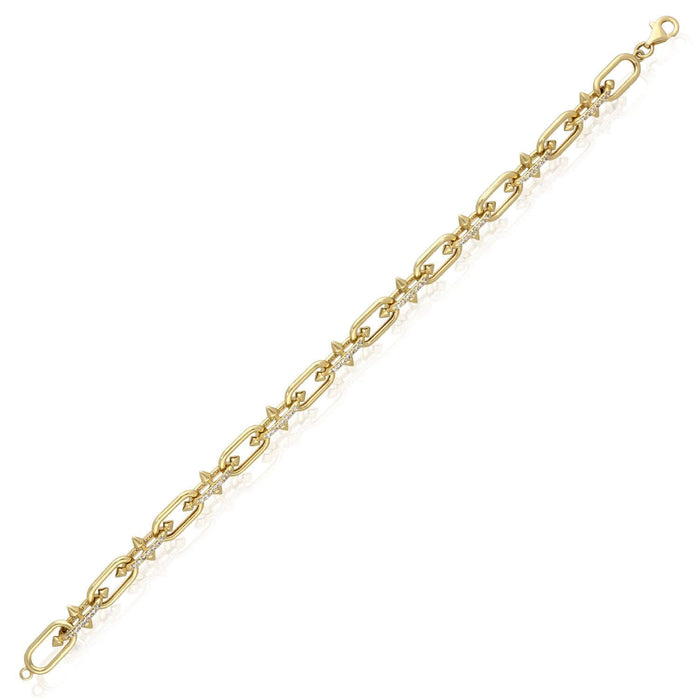 14K Yellow Gold Spiked Paperclip Bracelet (Solid Links) with CZ Pavé 7.5" - Italy - WJD Exclusives