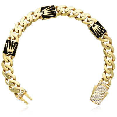 14K Yellow Gold 10mm Miami Cuban Royal Crown Bracelet (Solid Links) 7.5" - CZ Pavé - WJD Exclusives