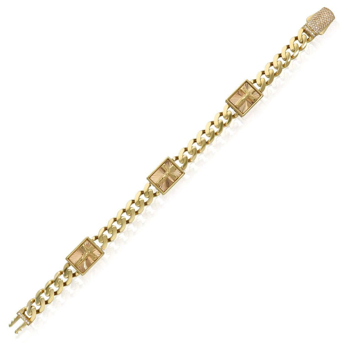 14K Yellow Gold 13mm Miami Cuban Jesus Crucifix Bracelet (Solid Links) 9" - Pavé CZ - WJD Exclusives
