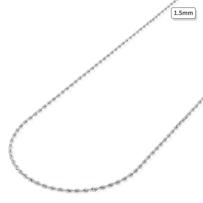 10K White Gold 1.5mm Diamond-Cut Rope Chain (Solid Links) 16"-26"